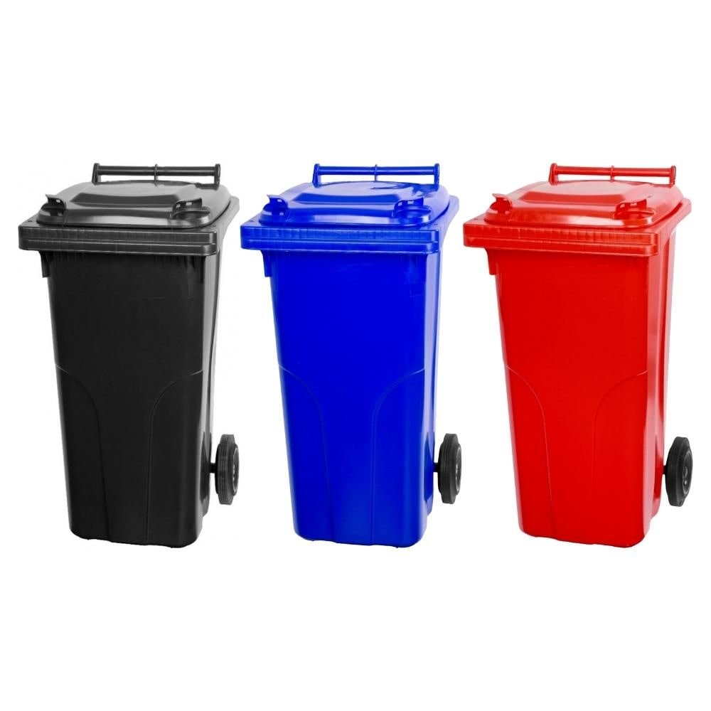 Mega Deal 3x PROREGAL 2-Rad-Mülltonne, 120 Liter Grau & Blau & Rot, Mülltonne, Müllgroßbehälter, Mülleimer, Abfalltonne, Müllbehälter