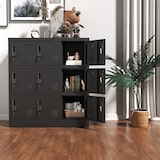 thumbnail of Metallschrank Spind 9 Türen 100x90x40 cm Schwarz mit Schlössern und Kartenfächern, belüftet, pulverbeschichteter Stahl für Büro und Umkleide
