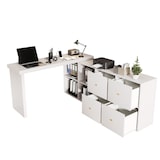 thumbnail of Schreibtisch 120x48x78 MDF 360° drehbar L-Form Sideboard 8 Fächer Stauraum robust multifunktional Homeoffice Büro Weiß