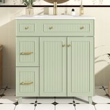 thumbnail of Badezimmerschrank mit Waschbecken 90×82×47 cm – Stehender Badschrank Grün mit Keramikwaschtisch und multifunktionalem Stauraum