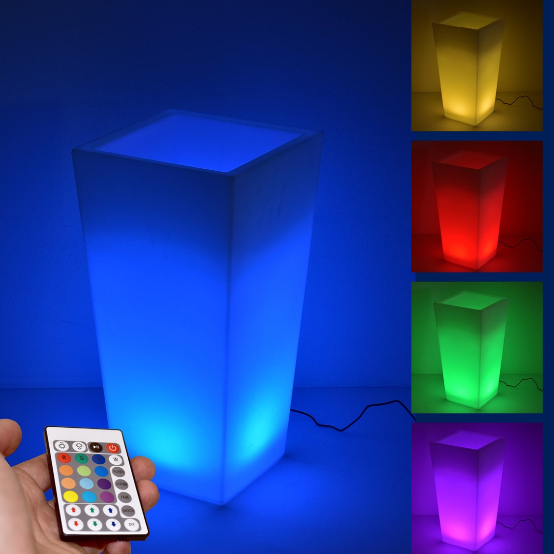 Danieli Vasi luminosi da Giardino a LED | Portavaso in resina Luce Multicolore | Telecomando incluso | Led IP67 | Made in Italy |cm 30x30x60| kg 2,8