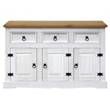 thumbnail of Möbilia Sideboard | 3 Schubladen, 3 Türen | Kiefer massiv | weiß-braun | B 130 x T 45 x H 80 cm