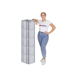 thumbnail of PROREGAL 5x Eurobox NextGen Grip mit Scharnierdeckel & roten Verschlüssen | HxBxT 32x30x40cm | 30 Liter | Griffe geschlossen | Glatter Boden