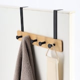 thumbnail of Patère Porte-serviettes 5 Crochets en métal Noir et Bambou - à suspendre sur porte