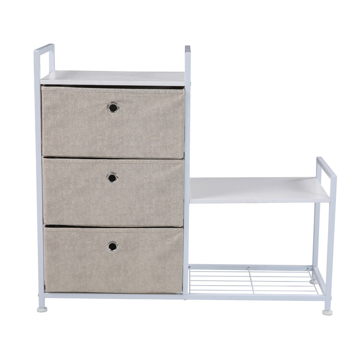 RUNA 3-Schubladen-Regal Universales Regalsystem aus Metall mit Vliesstoffschubladen Weiß/Beige