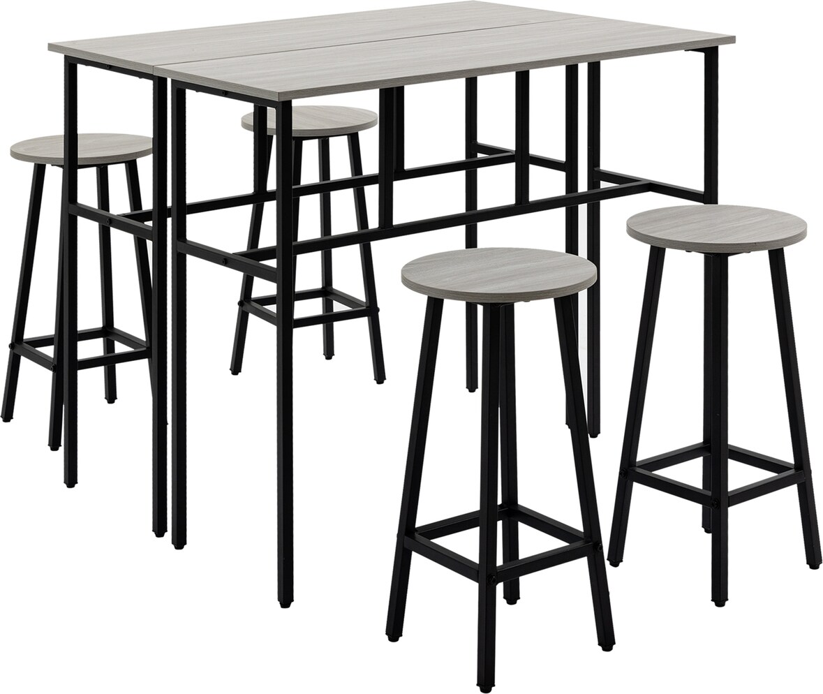 Essgruppe 6-teilig mit 2 Tisch und 4 Barhockern Grau 100x40x90cm aus Holz und Stahl im Industrial Design