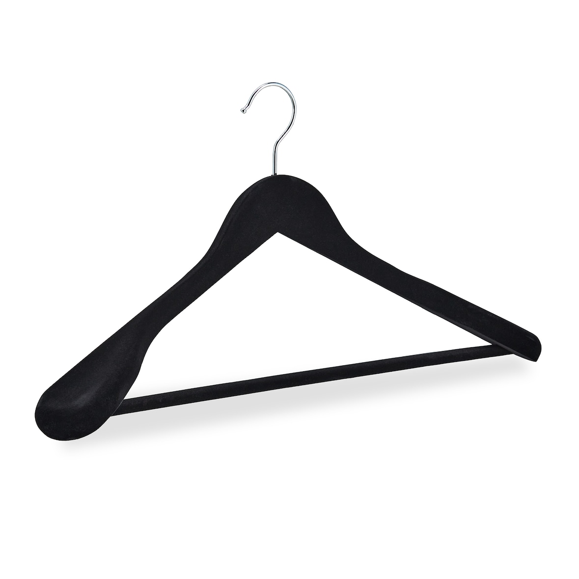 Relaxdays Kleiderbügel Samt, 10er Set, breite Schulter, Bügel mit Hosensteg, 360° drehbarer Haken, Anzugbügel, schwarz