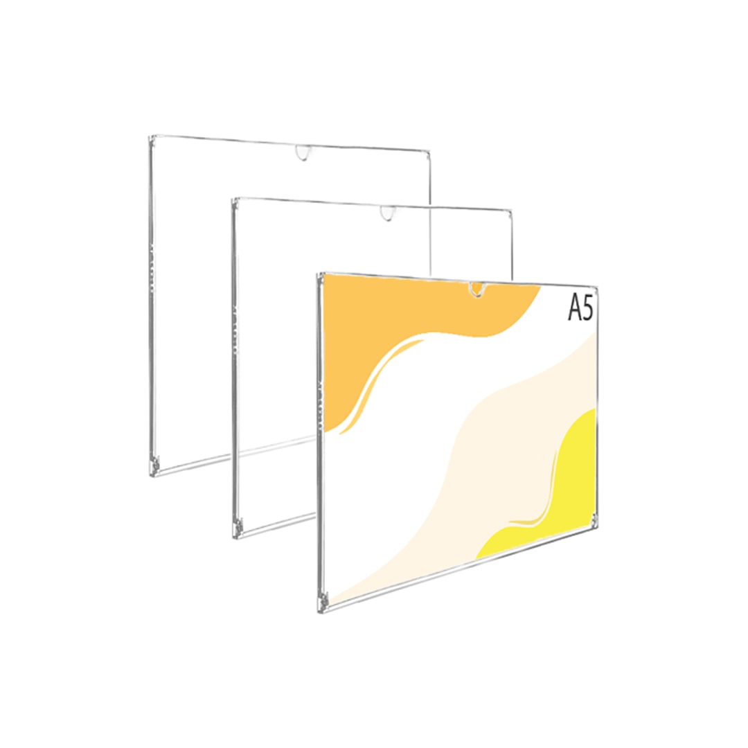 Danieli Store | Soporte para cartel de pared en policarbonato | Expositor de Pared Transparentes con Adhesivo (3 Unidades A5 Horizontal)