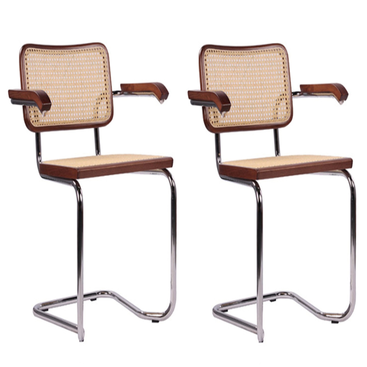 pemora 2-er Set Schwingstuhl Freischwinger Besucherstuhl mit Wiener Geflecht JENA AL mit Armlehnen - nussbaum - fertig montiert