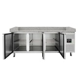 thumbnail of Mesa refrigerada para pizza, 3 puertas, acero inoxidable, mármol gris, 580 L, interior EN 60 x 40 cm, vitrina de ingredientes GN 1/4, Vaiotec 11259
