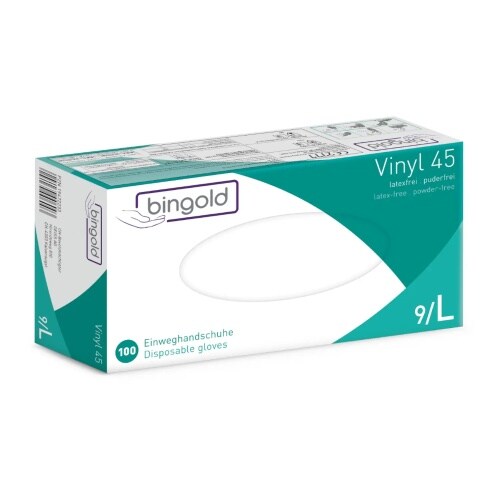 BINGOLD Vinyl 45 Einweghandschuhe Transparent puderfrei 100 Stück : L