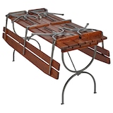 thumbnail of METRO PROFESSIONAL Set tenda da banchetto da 3 pezzi, legno di pino/acciaio, 1 tavolo 180 x 60 cm, 2 panche 180 x 36 cm, marrone scuro/argento