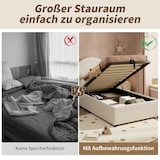 thumbnail of Einzelbett 90x200 mit hydraulischem Stauraum, gepolstertem Kopfteil, Bouclé-Stoff, stabilem Lattenrahmen, geräuschdämpfenden Polstern  Beige
