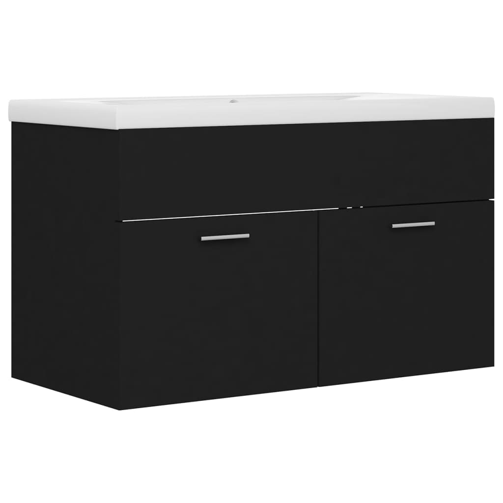 Helloshop26 - Spülenunterschrank mit integriertem Becken 80 x 38,5 x 46 cm schwarze Spanplatte 02_0006516