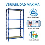 thumbnail of SimonRack Estantería Metálica, 1500x1100x400 mm, 4 Alturas, Bandeja Madera, 200 kg de Punto Flexión, Azul/Madera - Maderclick