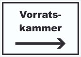thumbnail of Vorratskammer Schild mit Text Richtungspfeil rechts Pantry Reserve waagerecht A5 Rückseite selbstklebend