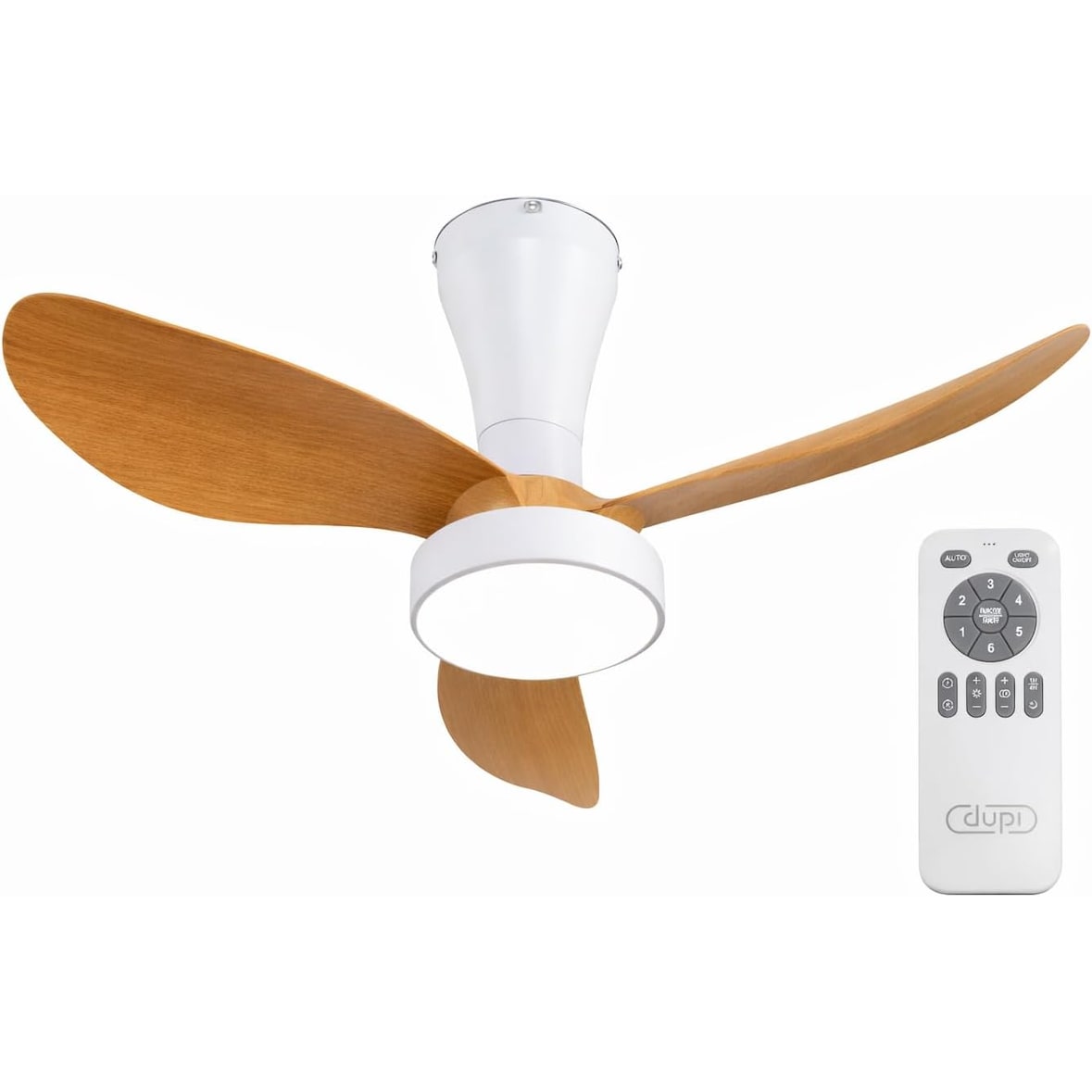 Dupi Ventilador de Techo PRO AIR | Motor DC Silencioso | 6 Velocidades | Luz LED Dimmable 3000–6000K | Temporizador | Ø 80 cm | Blanco / Haya