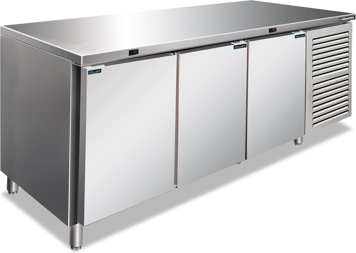 Edelstahltisch Kombi 2 Türen Kühl + 1 Gefrier, automatische Abtauung, Temperatur -2/+8 °C und -20/-10 °C, Maße LxBxH 179,5x70x86 cm, CXF3100BTN
