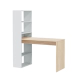 thumbnail of Scrivania Con Libreria Reversibile Scrittoio Scaffali Laterali Mobile Desk da Ufficio Soggiorno Sala Da Pranzo 120 x 144 x 53cm Colore Bianco e Rovere