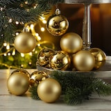 thumbnail of Christbaumkugeln Weihnachtskugeln bruchfest 6cm glänzend matt gold 12er Set