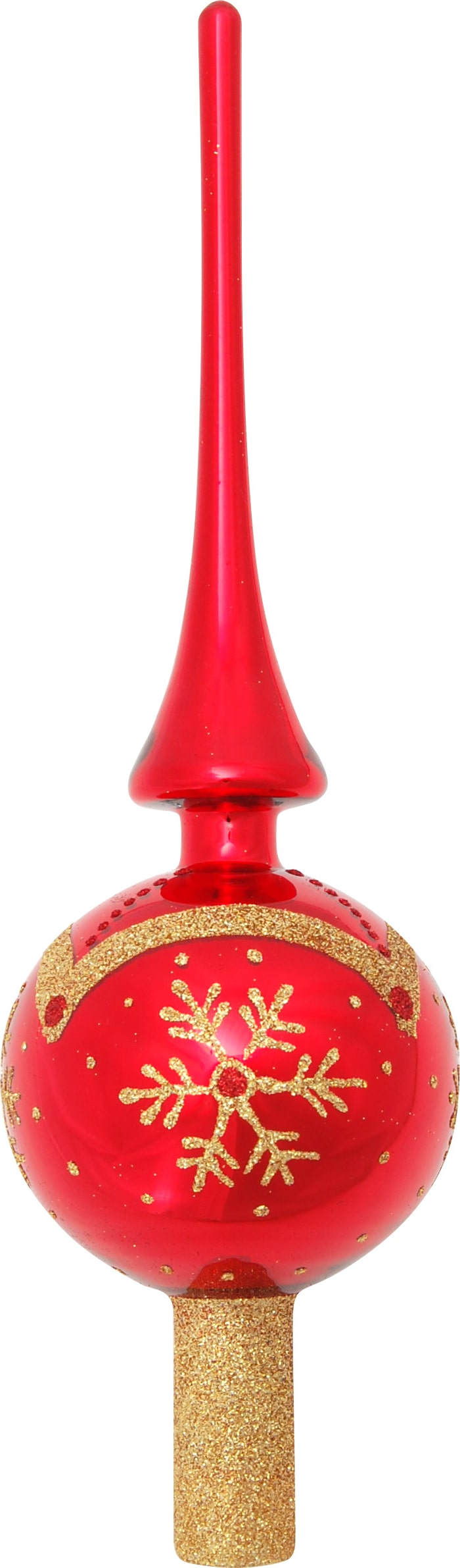 Rot glanz 28cm Designer-Baumspitze aus Glas, mundgeblasen und handdekoriert