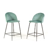 thumbnail of Set 2 sgabelli da bar imbottiti in velluto, gambe in metallo, h.65cm, per bar, ristoranti e cucina, design elegante -Sara XL-Verde giada/Grigio