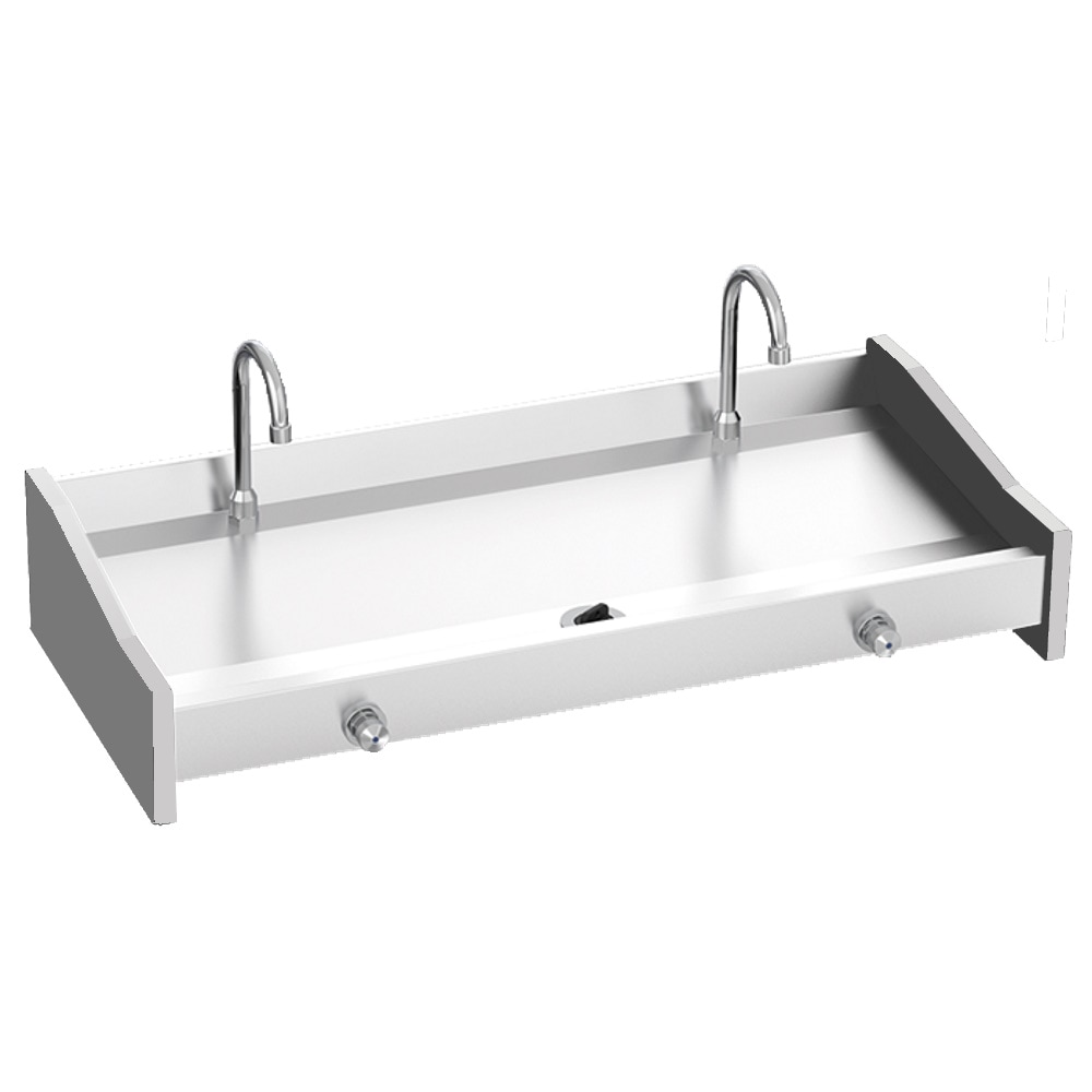 Lavatório coletivo mistura de água fria-quente com 2 botões e canos - 1000x450x190 mm - 20634160 Eurast