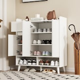 thumbnail of Schuhschrank Kommode 90x35x99 cm Weiß mit verstellbaren Regalböden, Massivholzbeinen, moderner Home Organizer, Flur & Wohnzimmer