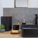 thumbnail of Badezimmer Zubehör Set aus Bambus Kunststoff in Schwarz - 6 teiliges Set Zahnputzbecher Seifenschale Seifenspender Toilettenbürste Halterung Mülleimer