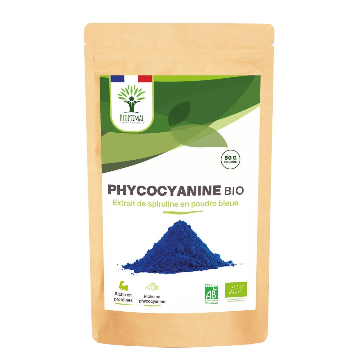 Phycocyanine bio - extrait de spiruline bleue en poudre - Colorant alimentaire naturel bleu - Cuisine Recette Pâtisserie - Conditionné France - 50g