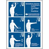 thumbnail of Aushang, Einheitliche Zeichen zur Verständigung zwischen Anschläger und Kranführer - DIN 33409 - 295x405x0.6 mm Aluminium 2 mm