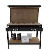 thumbnail of Banco Tavolo Da Lavoro 3 Livelli 120 x 60 Cm Max 370 Kg Cassetto Parete Pannello Forato Porta Attrezzi Utensili Garage Officina Cantina Magazzino Nero