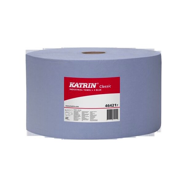 Putztuchrolle Katrin L, blau, 100 % Zellstoff, 3-lagig, 22x36 cm, perforiert, 1.000 Blatt, 2 Rollen im Folienpack #464217