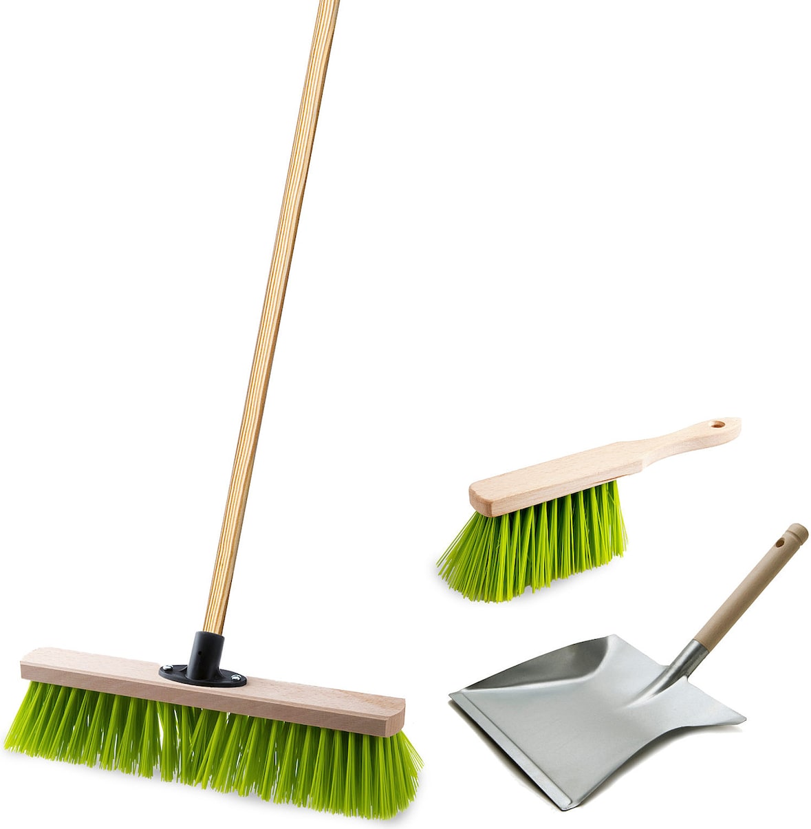 Kehr- & Gartenbesen-Set 4-teilig in Neongrün