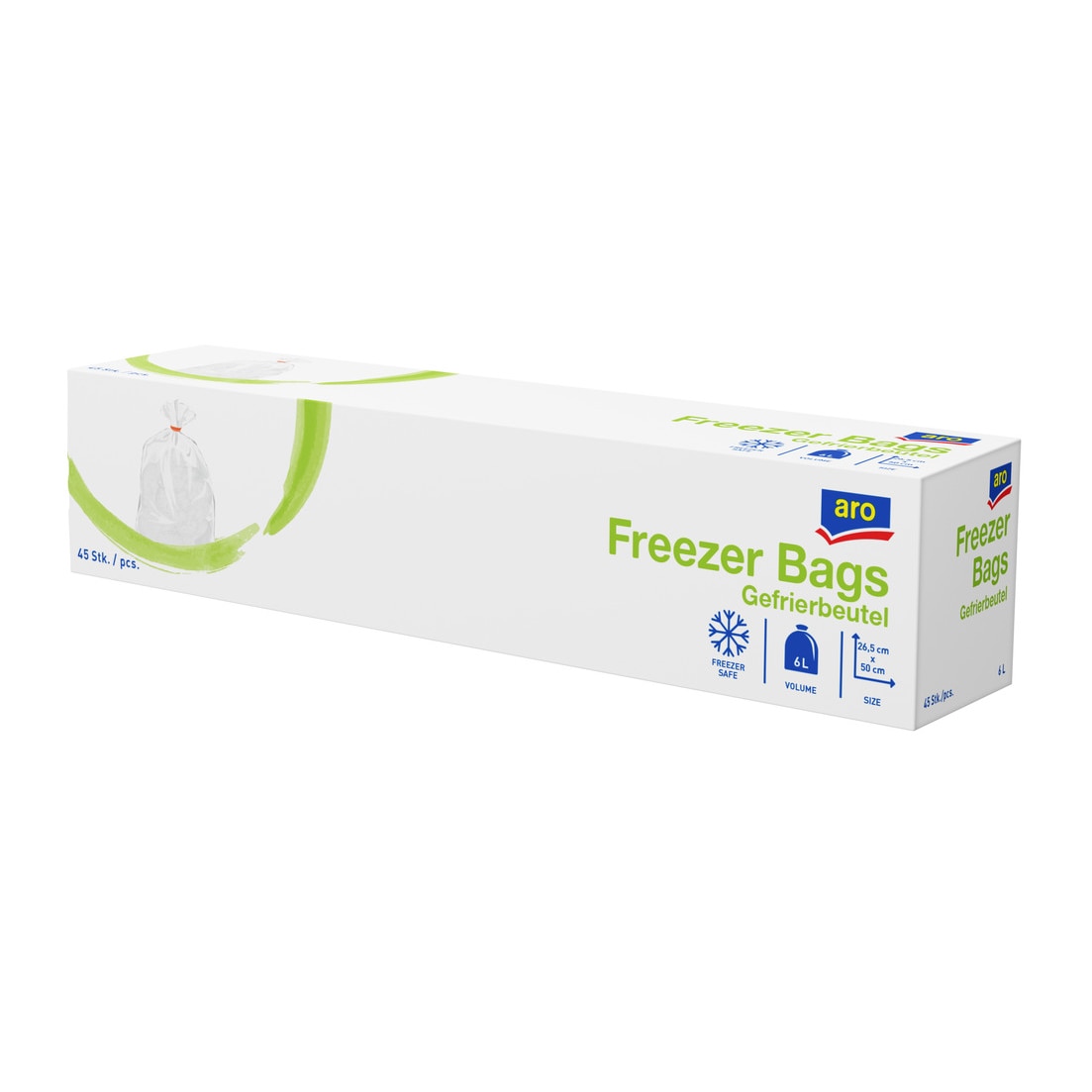 aro Diepvrieszakken, 26.5 x 50 cm, 6 liter, 45 stuks per rol, 3 x rollen