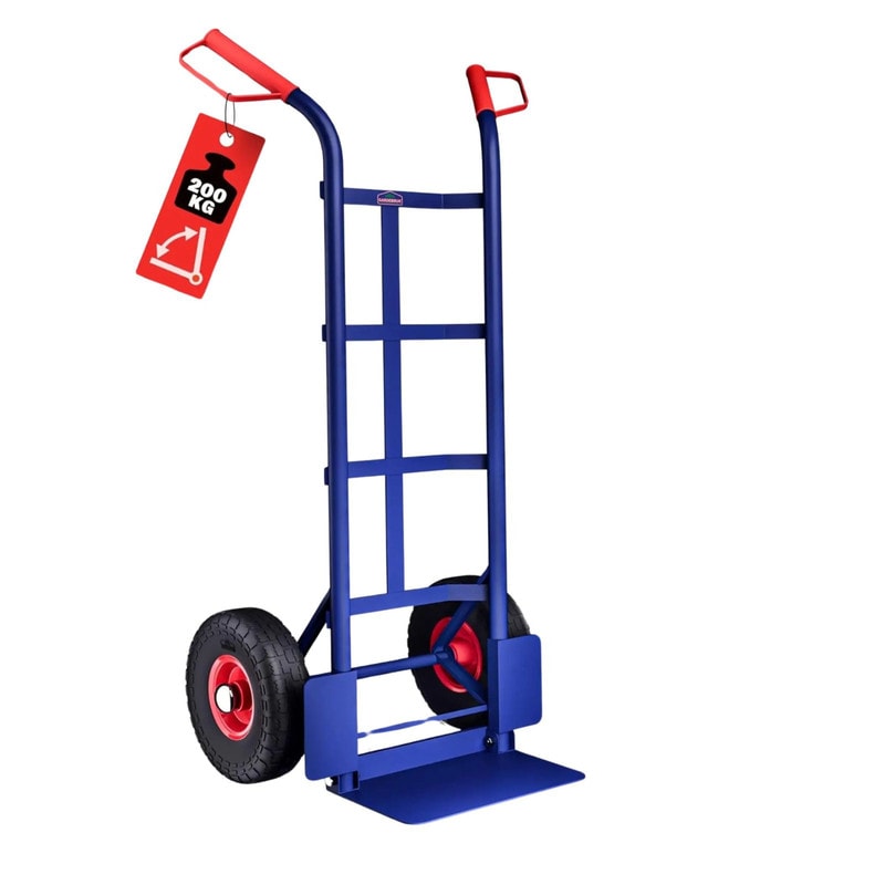 DASCK - Carretilha Dobrável com Rodas Pneumáticas, Plataforma Reforçada, Carga Máxima 200 kg, Azul, Pegas Ergonômicas