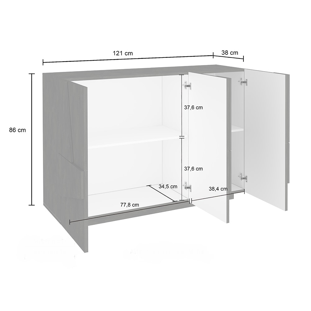 Web Furniture Ping Melaminico Mobile Ingresso 3 Ante 120cm   Cemento Bronx