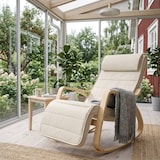 thumbnail of Poltrona A Dondolo Reclinabile In Legno E Metallo Con Poggiapiedi Regolabile 5 Posizioni Per Balcone Giardino Interno Esterno 121.5 x 55 x 84 Cm Beige