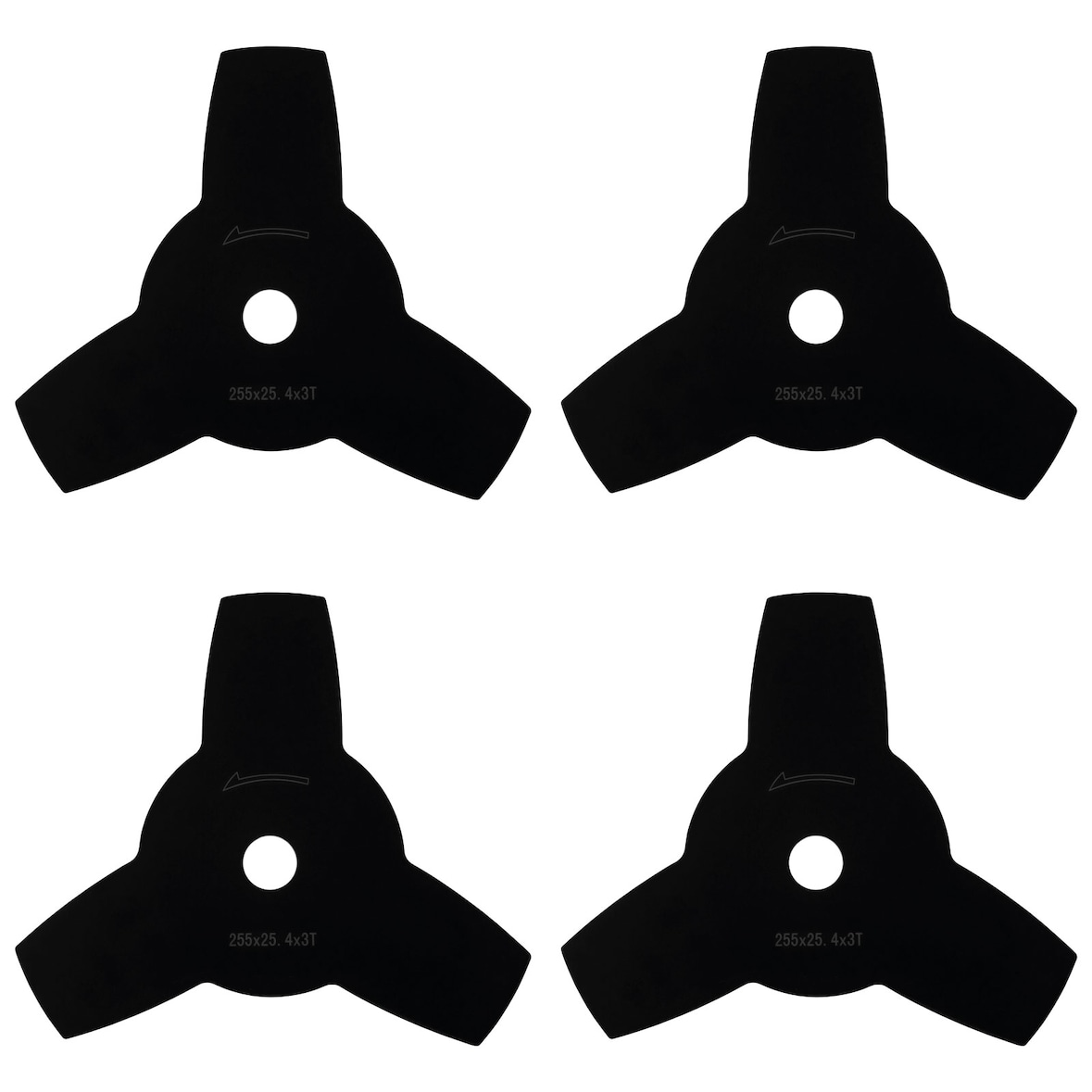 EBERTH 4x cuchillas desbrozadoras 255x25,4x3T – repuesto universal para recortadoras y desbrozadoras, set de 4, montaje rápido