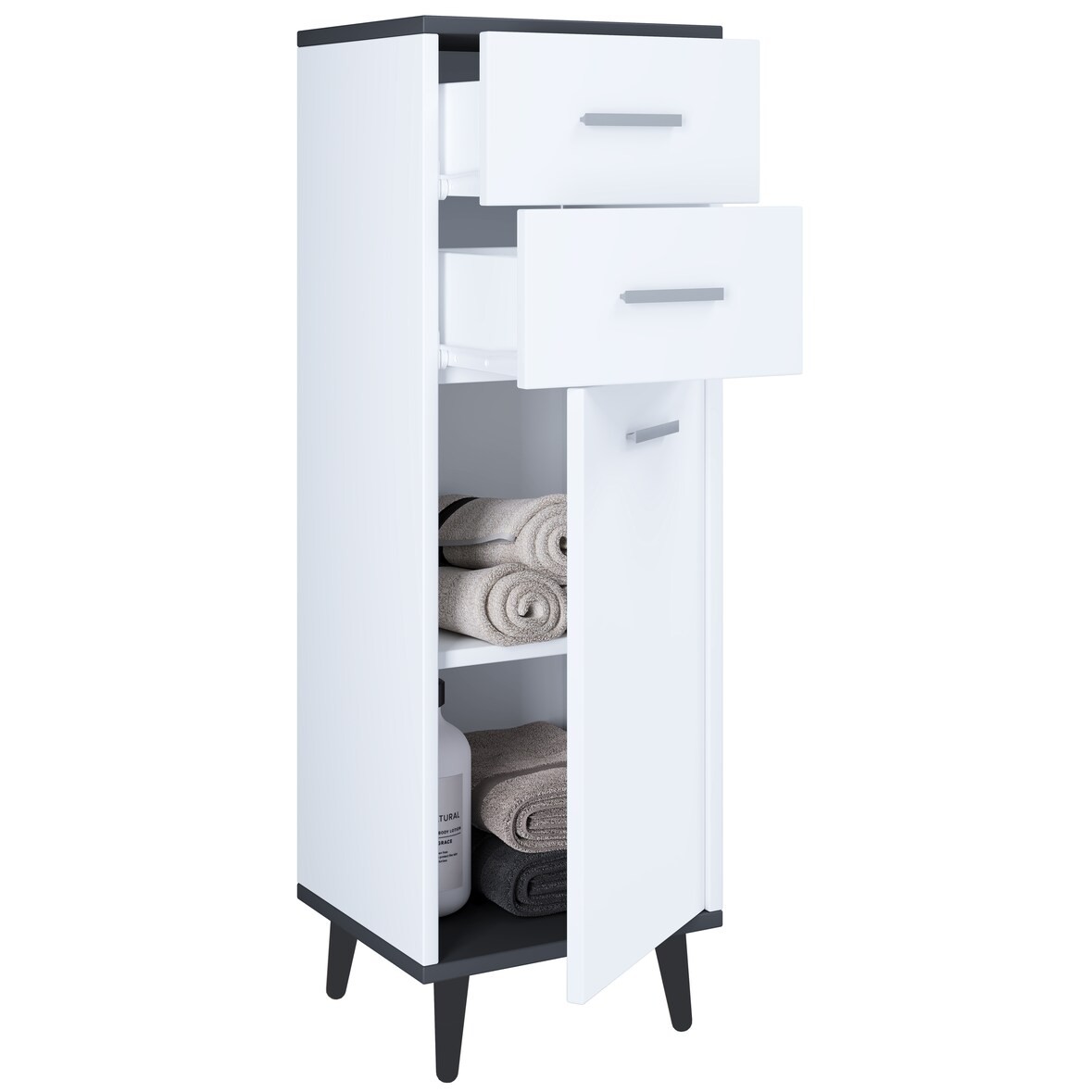 VCM Badmöbel Midischrank Landos Weiß / Anthrazit H. 97 x B. 32 x T. 28 cm