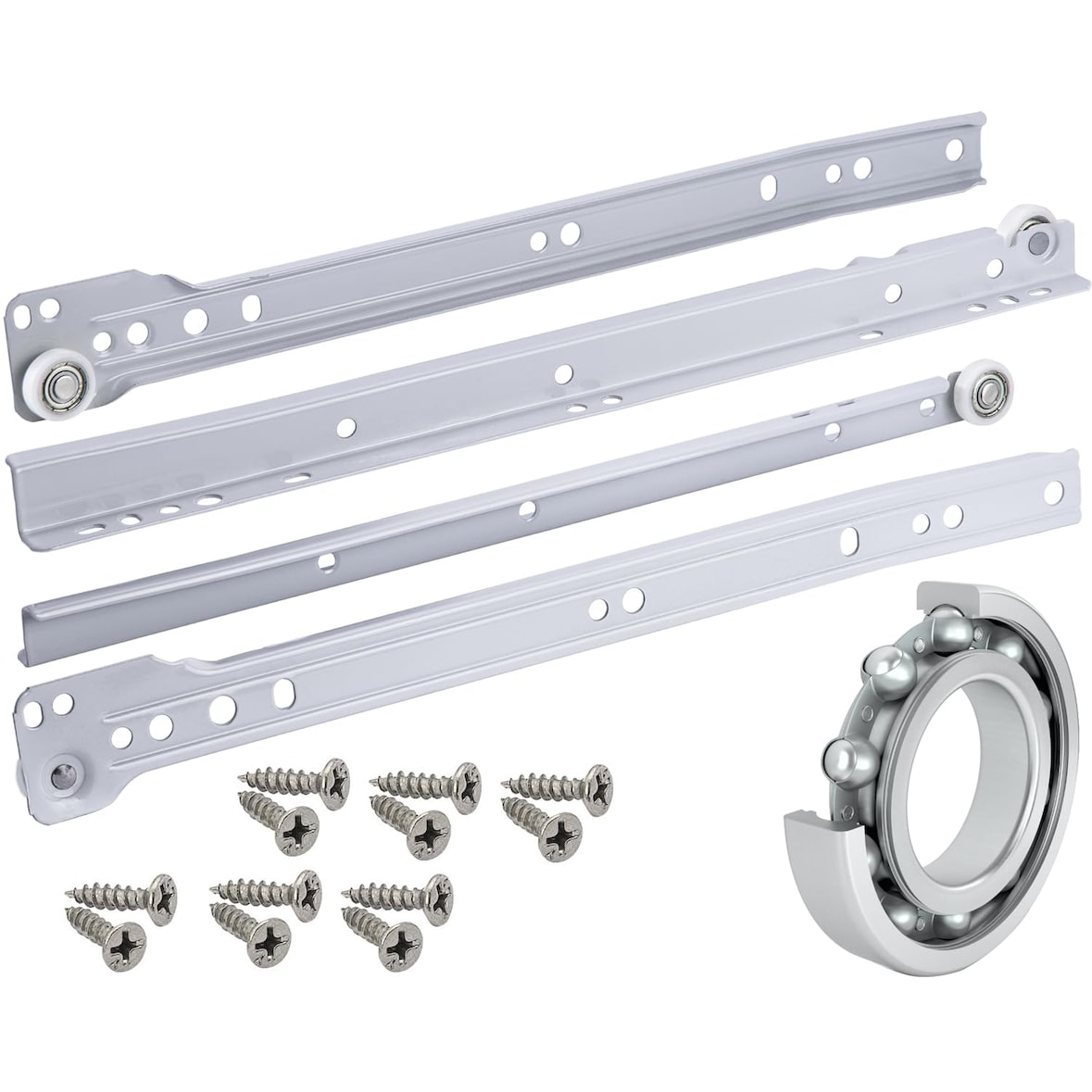 1 Paar Schubladenschienen 350mm Teilauszug Rollenführung Weiß Professional Schubladenauszug Schienen