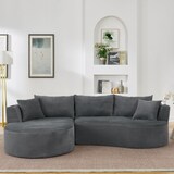 thumbnail of 3-Sitzer Sofa mit linker Chaiselongue, Kordstoff Grau, 76×264×168 cm, mit Getränkehaltern und Kissen, vakuumverpackt, komfortabel