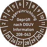 thumbnail of Dreifke® Prüfplakette Lagereinr. DGUV-208-043...2025-2030, Dokumentenf.,Ø 30mm,10 Stück/Bogen