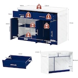 thumbnail of Kücheninsel 120x60x91 cm Blau mit Bartheke, integrierten Steckdosen und USB Anschlüssen, 2 Schubladen, 3 Türen und Marmoroptik Arbeitsplatte