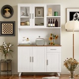 thumbnail of Hochschrank mit rustikalem Design und weißer Holzmaserung 114x40x190, 5 Türen,1 Schublade und 2 offene Fächer für Stauraum in Wohnzimmer und Esszimmer
