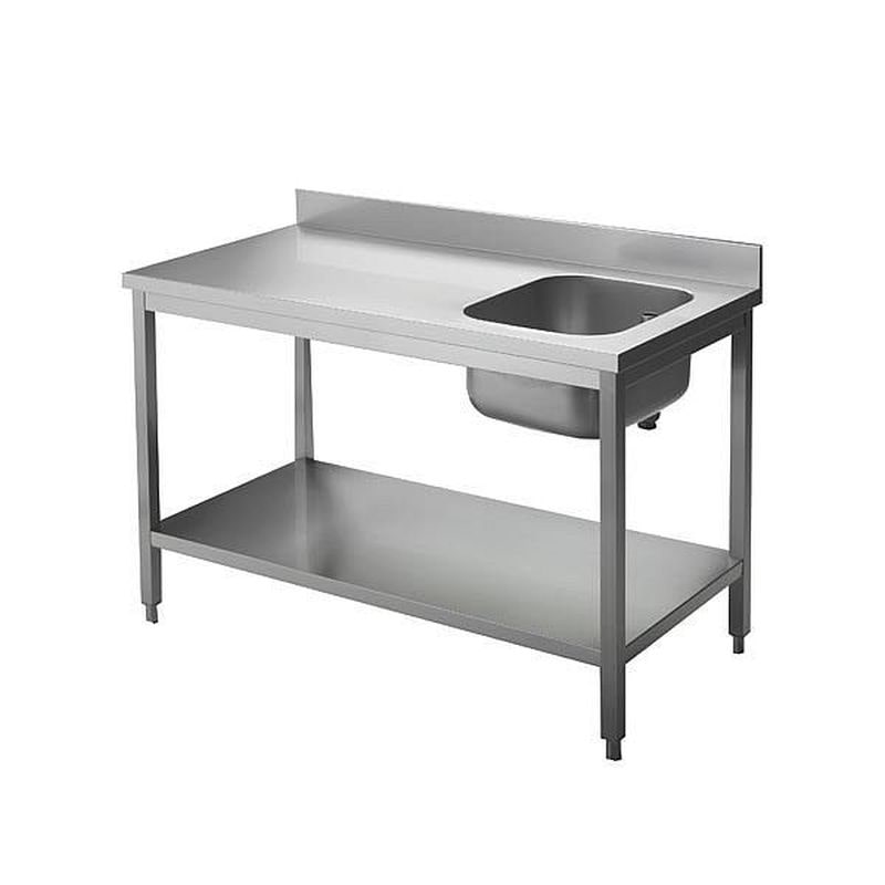 Chef-Tisch mit Aufkantung B 140cm-Becken links