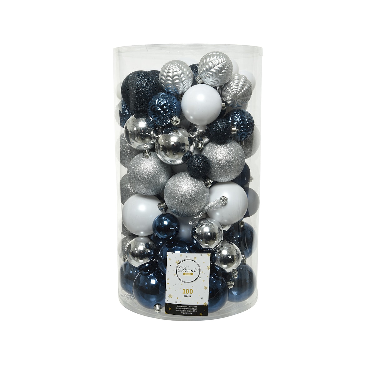 100 Weihnachtskugeln Kunststoff 4-8cm Mix Set Christbaumkugeln Glitzer blau Mix