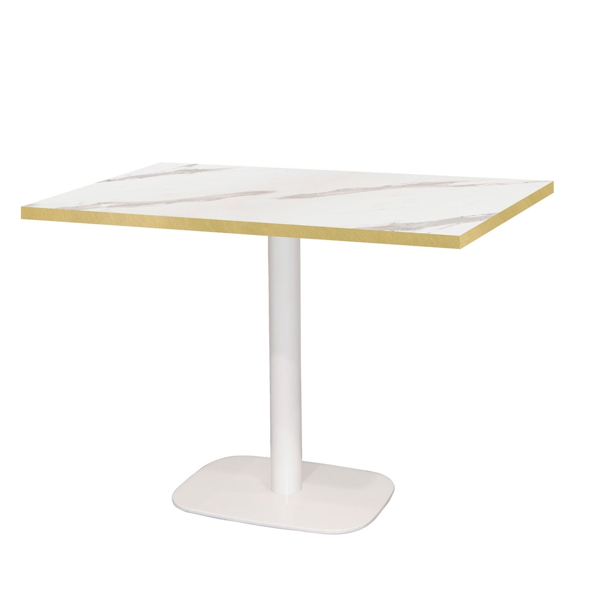 Restootab - Table 120x70cm - modèle Round blanc marbre blanc chants laiton