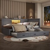 thumbnail of Schlafsofa 140x200 mit LED-Beleuchtung, Stauraum und USB-Anschlüssen, Grau – Ausziehbares Bett für kleine Räume