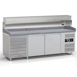 thumbnail of Pizzakühltisch - Pizzatisch mit 2 Türen und 7 Schubladen inkl. Glaskühlaufsatzvitrine für 1/3 GN Behälter - IDEAL graue Granitarbeitsplatte